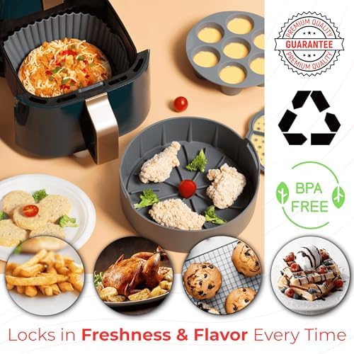 EM Set of 5 Silicone Air Fryer Liners with Egg Bite Mold, Waffle Mold