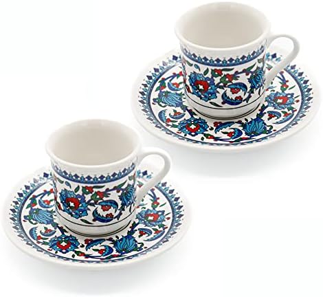 Turkish Coffee Cup Set of 2 with Saucers & Holder – Ceramic