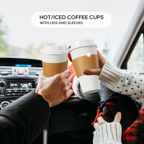 JOLLY PARTY 50 Pack 16 oz Disposable Paper Coffee Cups with Lids &
