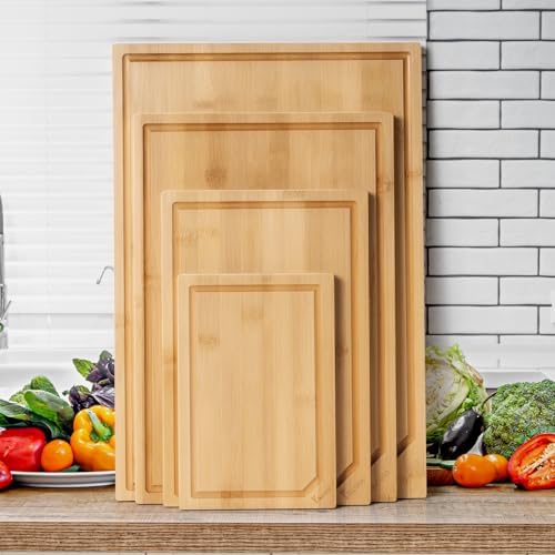 Bamboo Cutting Board with Juice Groove, Set of 4 Bamboo Chopping Board