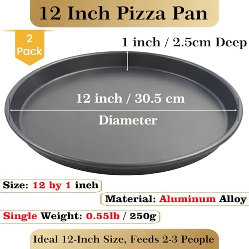 12 Inch Pizza Pan for Oven, 2 Pack Nonstick Aluminum Pizza Baking Tray