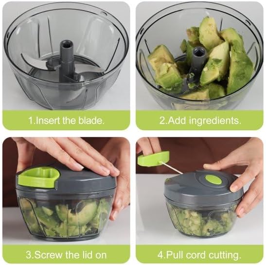 Manual Food Processor Vegetable Chopper, Portable Hand Pull String