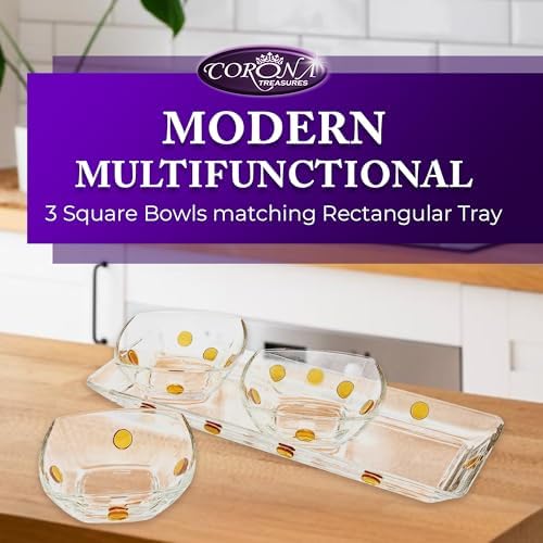 GAC Elegant Glass Square Bowls Set with Matching Rectangular Tray