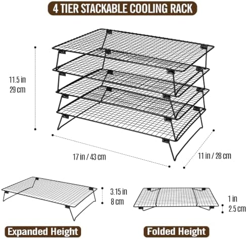 4 Tier Stackable Cooling Racks for Baking, 17 x 11 Inch