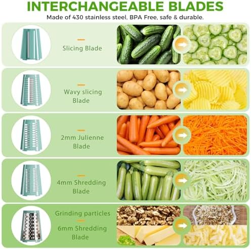 The CoveCarol Rotary Cheese Grater, 5 Blades, Green