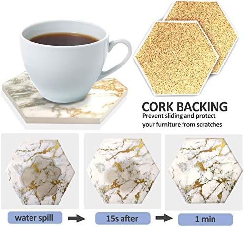 Coasters Set of 8 with Metal Holder Stand, Marble Design Ceramic