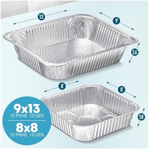 Disposable Aluminum Foil Pans with Lids, 20-Piece Combo Set, 9x13 &