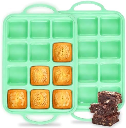 2Pcs Silicone Brownie Pan with Dividers, 24 Cup Square Cupcake Pans