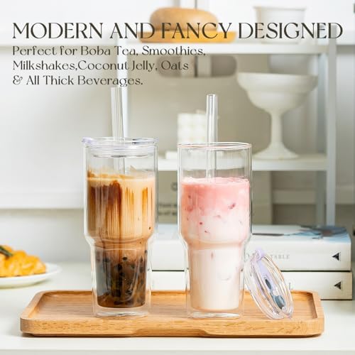 KEMORELA 28 oz Double Wall Glass Tumblers Set of 2, Extra-Wide 13mm
