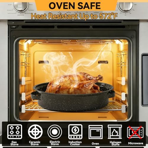 15.4” Turkey Roasting Pan With Rack and Lid, Enamel Carbon Steel