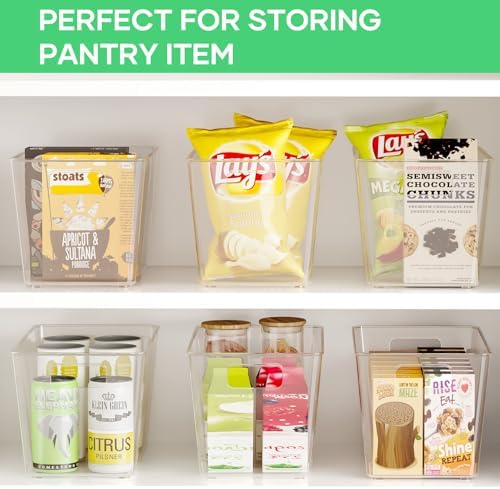 6 Pack Clear Plastic Storage Bins, 11" Large Pantry Organizer Bins