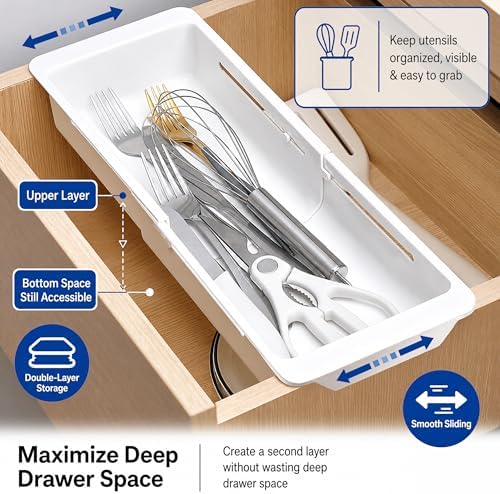 3-Pack Expandable Drawer Organizer for Deep Drawers, Adjustable 17–27