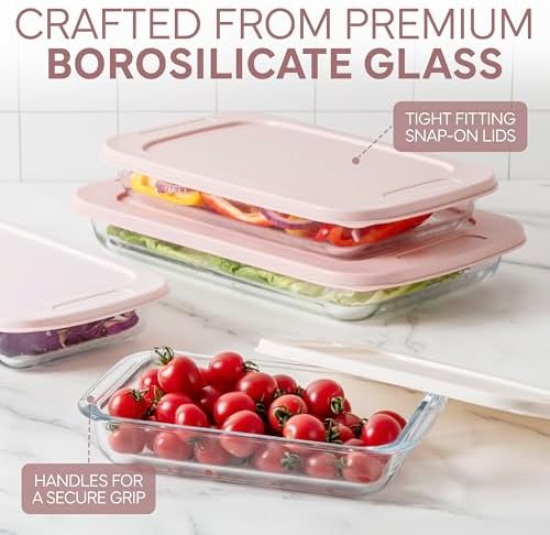 COOK WITH COLOR 8-Piece Glass Baking Dish Set with Lids, Pink