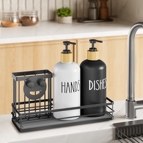 Moforoco Kitchen Dish Soap Dispenser Set, 16oz, Black