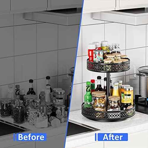 2 Tier Lazy Susan Organizer - Adjustable Rotating Spice Rack 12 inch