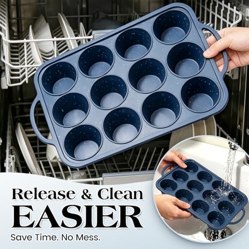 Vinino 2 Pack 12 Cups Silicone Muffin Pan with Stainless Steel Frame