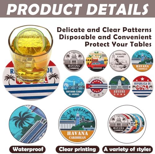 FoldTier Set of 48 Havana Print Disposable Paper Drink Coasters for