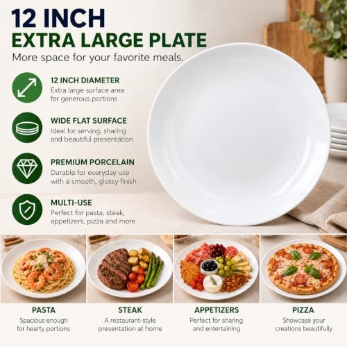 Serving Platters Set of 4, 12 Inch White Ceramic Serving Plates, Round