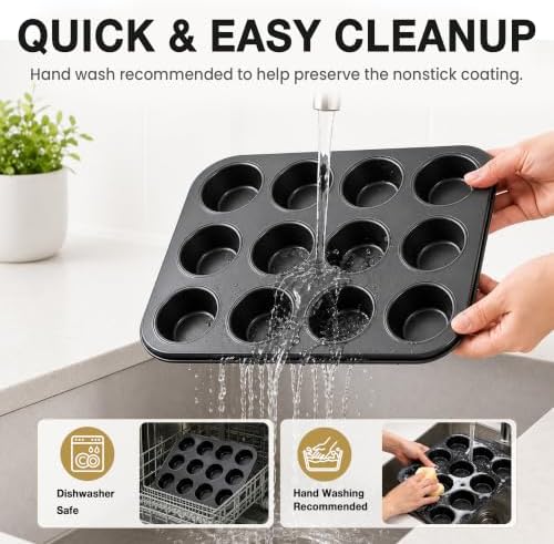 Parmedu 12 Cups Carbon Steel Muffin Pan Set with 200 Cupcake Liners, 2