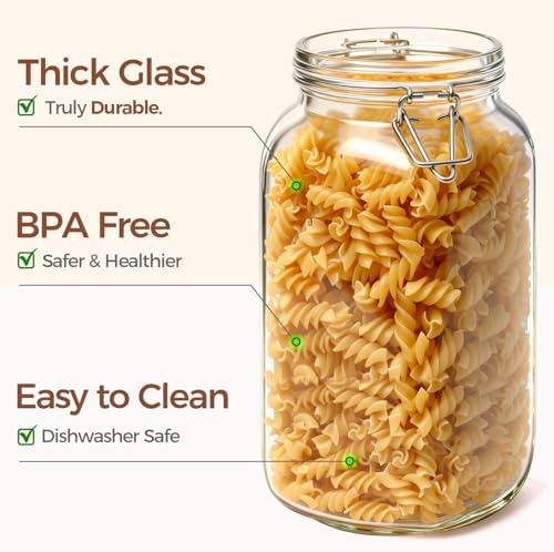 ComSaf 78 oz Glass Jars with Airtight Lids, 3 Pack