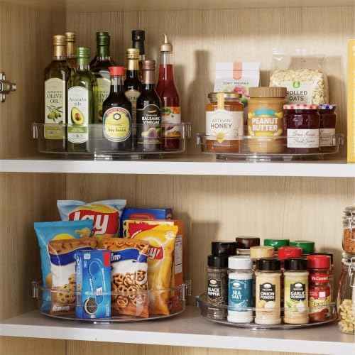 LAMU 4 Pack Lazy Susan Organizer, Clear Lazy Susan Turntable for Cabinet, Refrigerator, Table Top, Kitchen, Bathroom, Pantry Organizers and Storage, 2 Sizes Included 12in, 10.6in