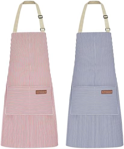 2Pack Adjustable Kitchen Apron for Women Men with 2