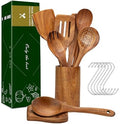 Wooden Spoons for Cooking, 9Pcs Natural Teak Wooden Utensils for