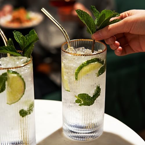 Viski Meridian Highball Glasses Set of 2 - Vintage Drinking Glass, Art
