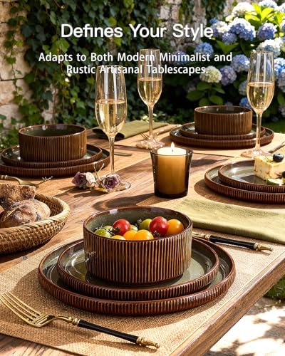 Stoneware Dinnerware Sets, Reactive Glaze Dishes Set for 8