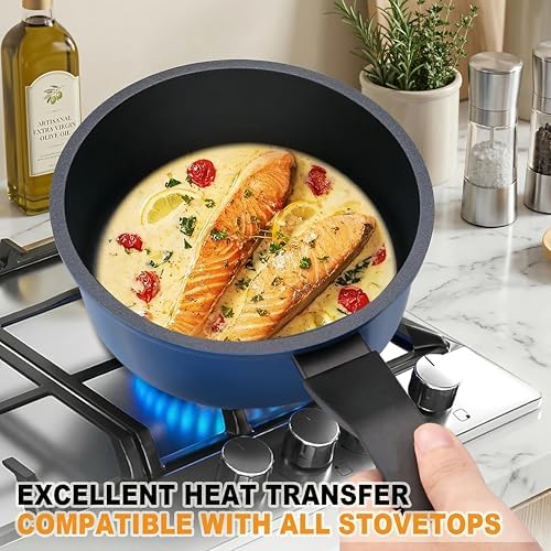 Nonstick Sauce Pan with Lid,1.5QT small pot, PFOA Free,Kitchen Pots