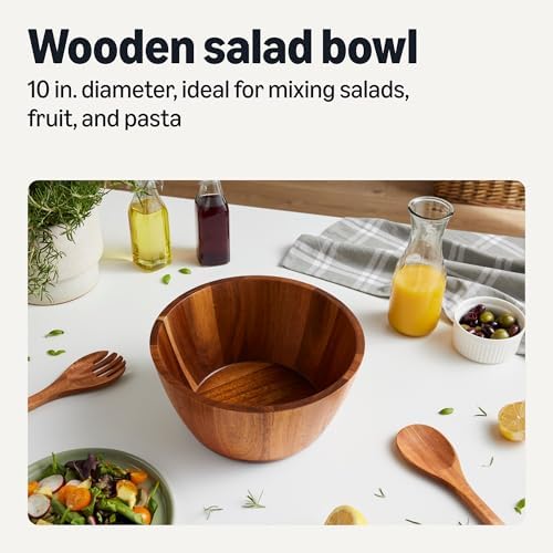 Amazon Basics Wooden Salad Bowl, Acacia Wood, 10 in., Family Size