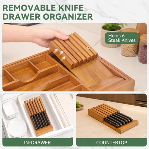 Luxury Teak Expandable Kitchen Drawer Organizer - Cutlery & Utensil