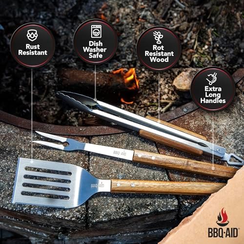 3 Piece BBQ Grilling Accessories Set, Stainless Steel Tools