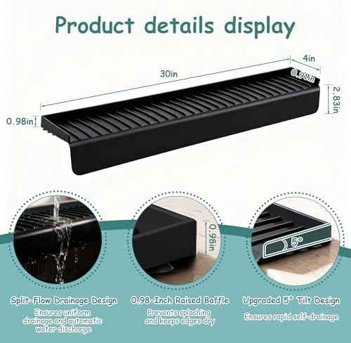 Silicone Sink Edge Protector Splash Guard 30x4 Inch Black