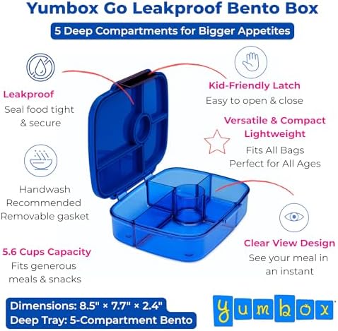 Yumbox Go Leakproof Bento Lunch Box, Oslo Blue, 5 Compartments