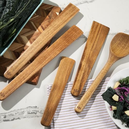 SLATE & ROYCE 5-Piece Acacia Wood Utensil Set, Non-Toxic Wooden