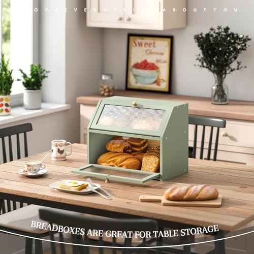 STDDRE Bread Box for Kitchen Countertop Bin Double Layer Bread Box Storage Container Extra Large Capacity Farmhouse with Diamond Pattern Windows (Green, Large)