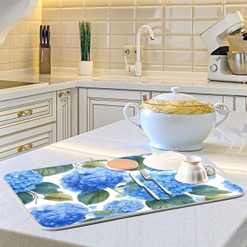 OTVEE Hydrangea Blossom Beauty Dish Drying Mat for Kitchen Counter