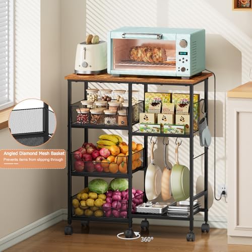 Rolling Kitchen Microwave Organizer Cart, Black