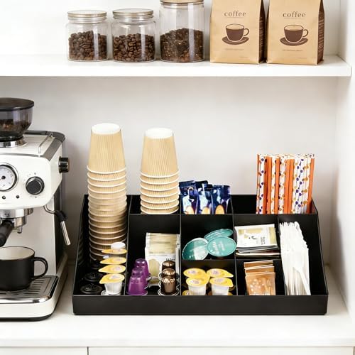 SZQINJI Coffee Condiment Organizer Holder 10-Compartment Black