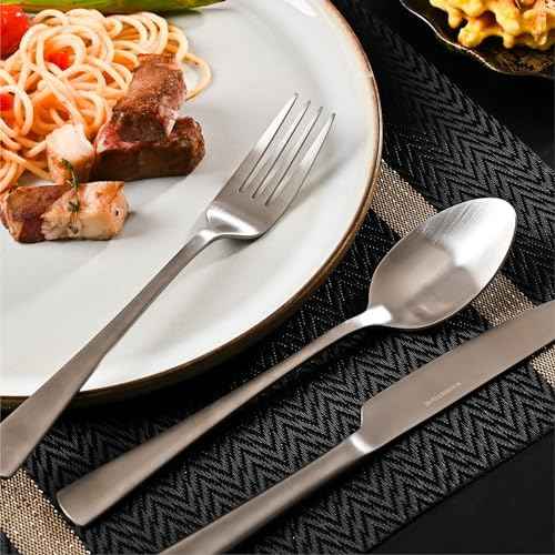 KINGSTONE Silverware Set for 8, 40-Piece 18/10 Stainless Steel Flatware Set,Forged Cutlery Set Matte Satin Finish, Dishwasher Safe