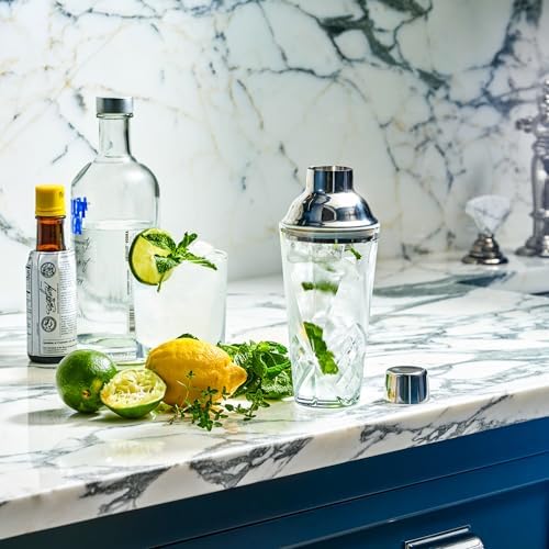 Glass Cocktail Shaker, Martini Shaker with Stainless Steel Lid &