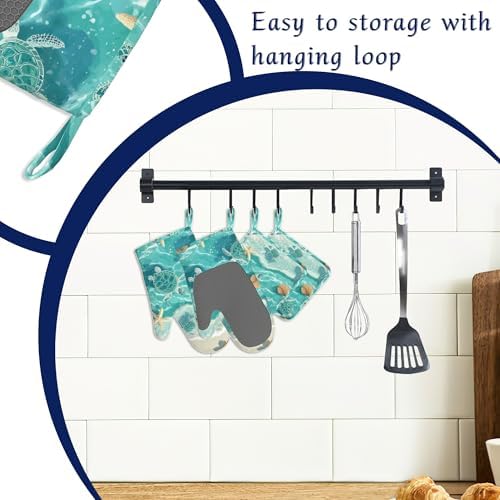 Beach Starfish Sea Turtle Oven Mitts and Pot Holders Sets of 4 Coastal
