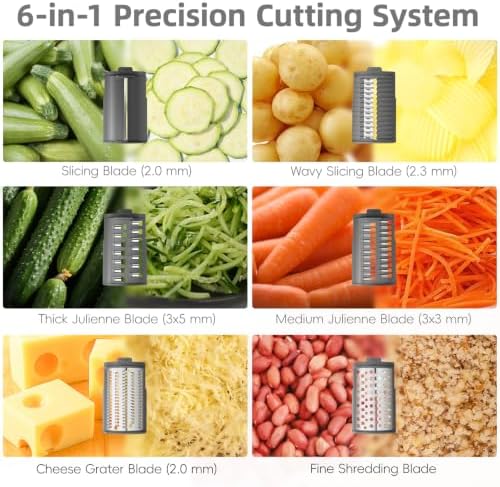Electric Cheese Grater with 6 Stainless Steel Blades, Dark Grey