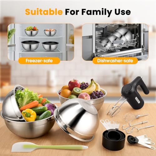 5-Speed Hand Mixer Electric With 4 Mixing Bowls Set