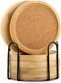Bamboo Cork Coasters for Drinks Absorbent with Holder Set of 6, Bamboo