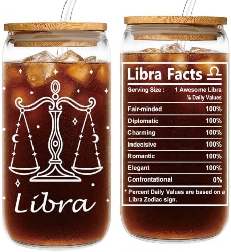 Libra Birthday Gifts for Women - 16oz Libra Sign Glass Tumbler with