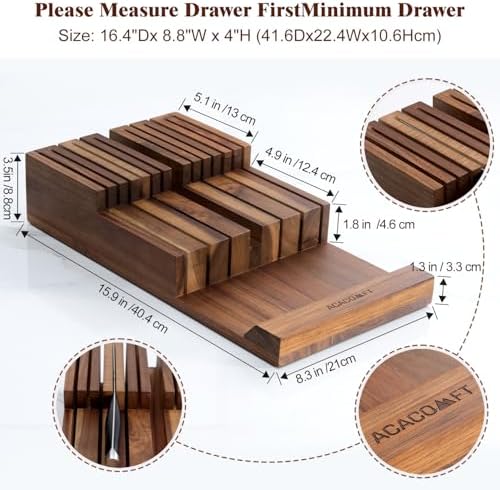 Acacia Wood In-Drawer Knife Block Without Knives
