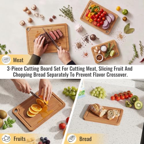 Bamboo Cutting Board Set for Kitchen, Charcuterie Board with Juice