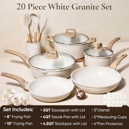 CAROTE 20pcs Pots and Pans Set, Nonstick Cookware Sets